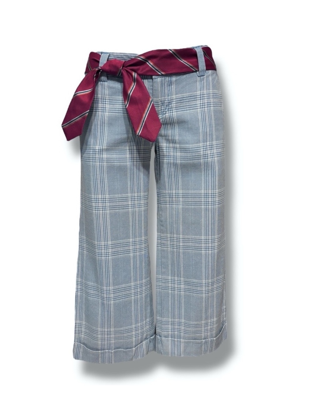 AMERICAN EAGLE OUTFITTERS Low Rise Blue Plaid Capri Pants Tie Sash Belt Y2K - Picture 9 of 9